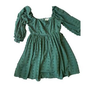 Mainstrip Swiss Dot Mini Dress Women Small Green Puff Sleeve Babydoll